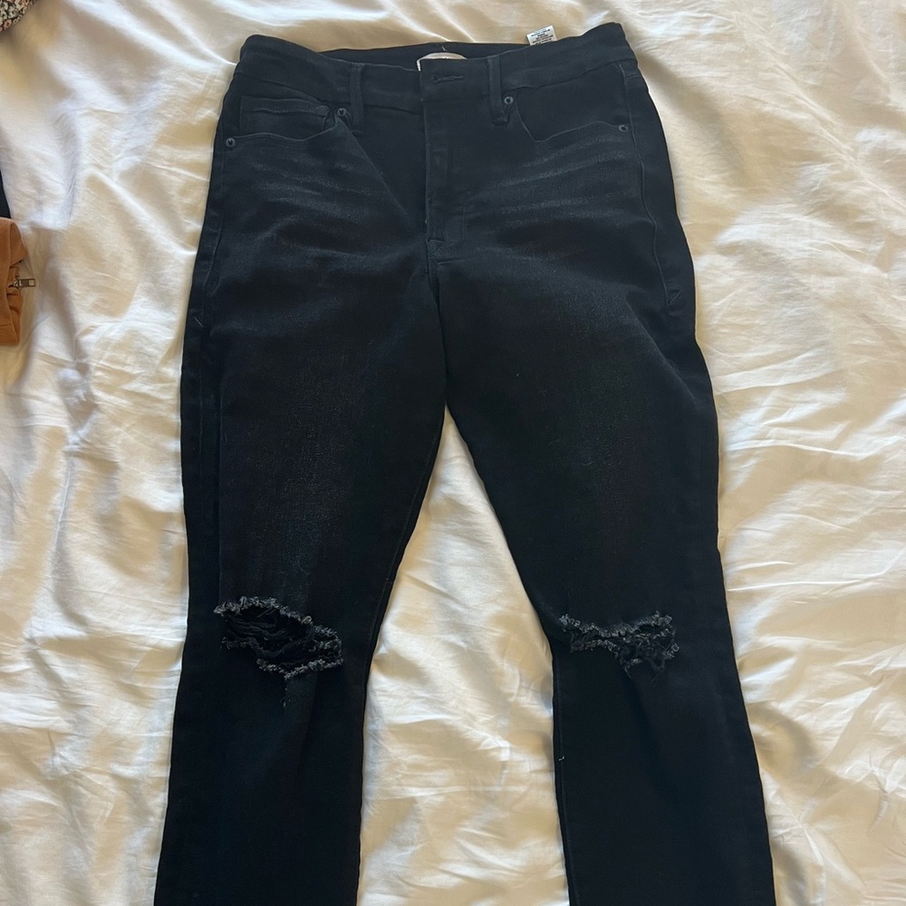 Good American Black Ripped Jeans size 10